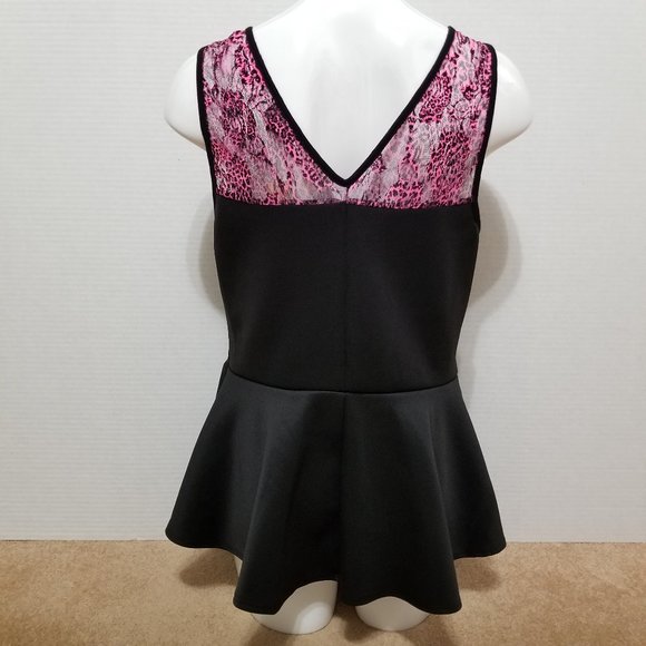 Free Kisses top 1X NWT unlined leopard print lace upper panel peplum sleeveless - Picture 3 of 9